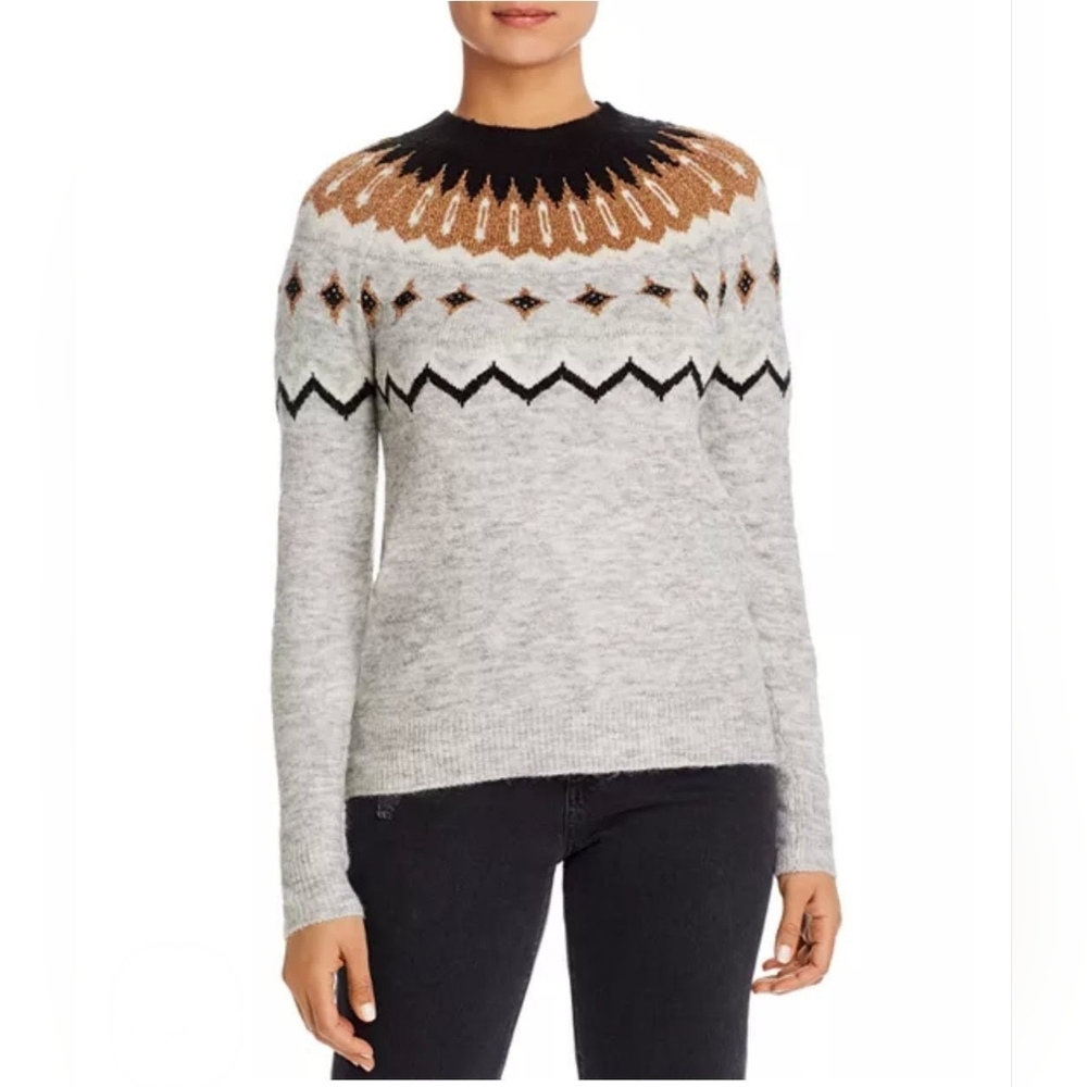 Vero Moda Light Grey Metallic Fair Isle Women's Crewneck Cozy Sweater Size M